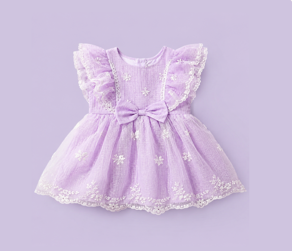 Purple Top and White Design  Frock